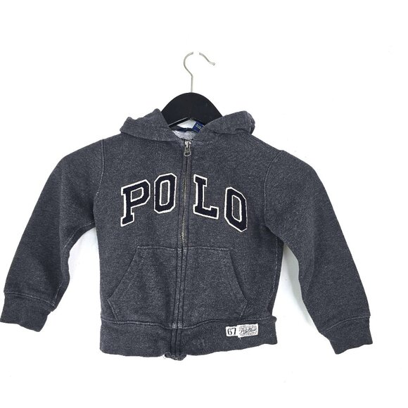 POlo Ralph Lauren Dark Gray Logo Full Zip Fleece Lined Hoodie Sweater - Picture 2 of 8